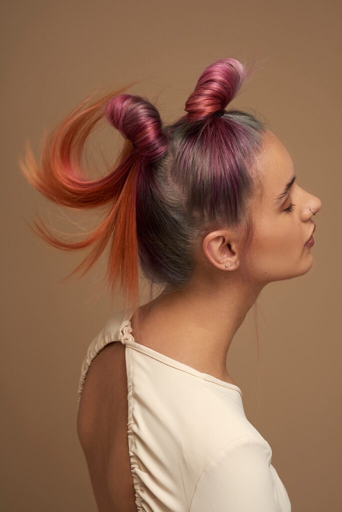 Creative hair photography, colourful model, Blur Hairstudio shoot by Studio Taupe